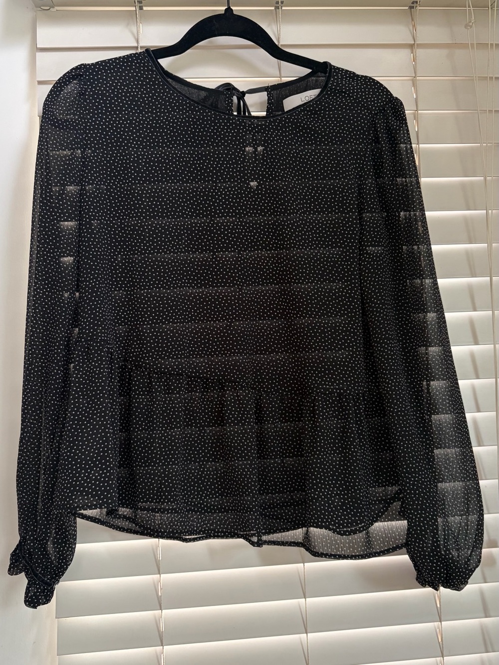 LOFT Black Sheer Dot Long-Sleeve Blouse
